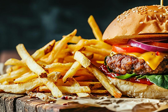 Leckere Burger mit knusprigen Pommes – frisch zubereitet, saftig und perfekt für den großen Hunger bei S-FACTORY in Meppen.